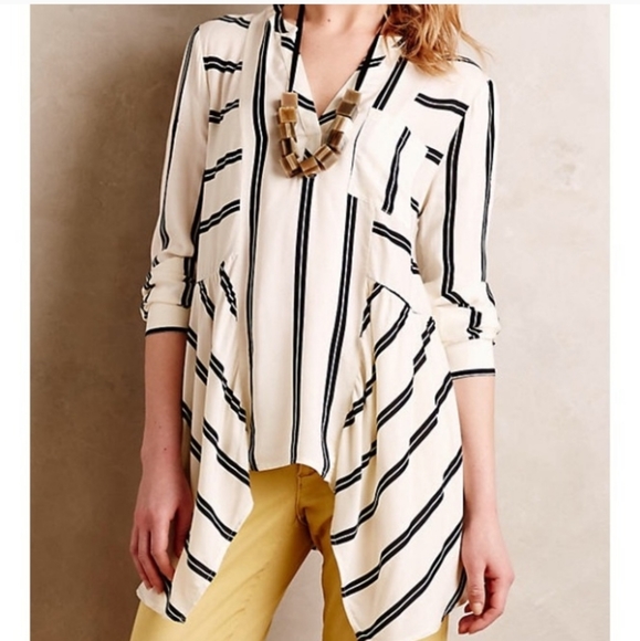 Anthropologie Tops - Maeve Lainey Henley Striped Tunic Blouse